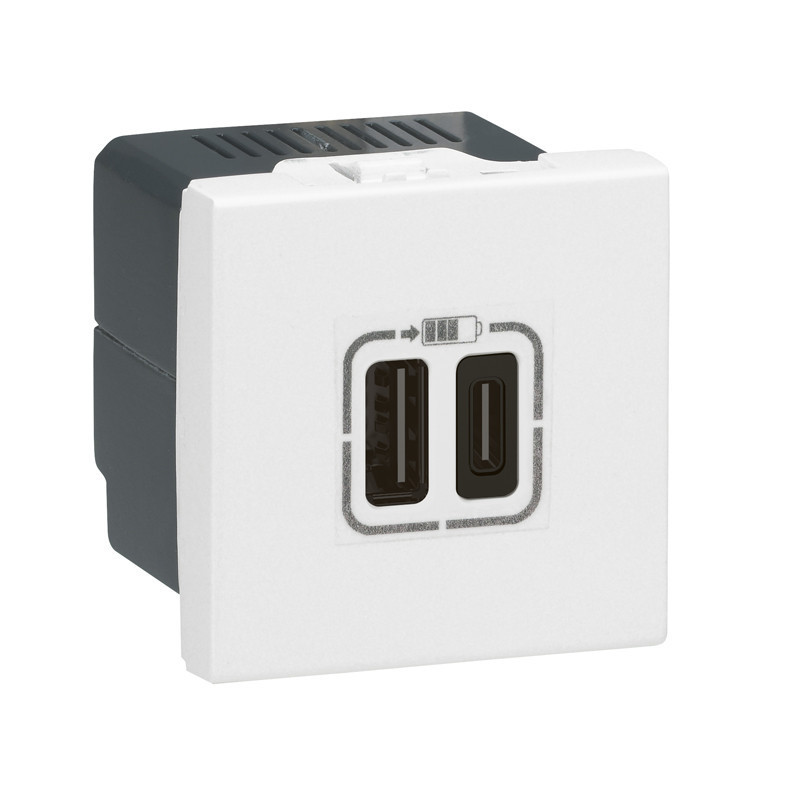 Cargador doble USB Tipo A + Tipo C 15W Blanco Legrand Mosaic 077592