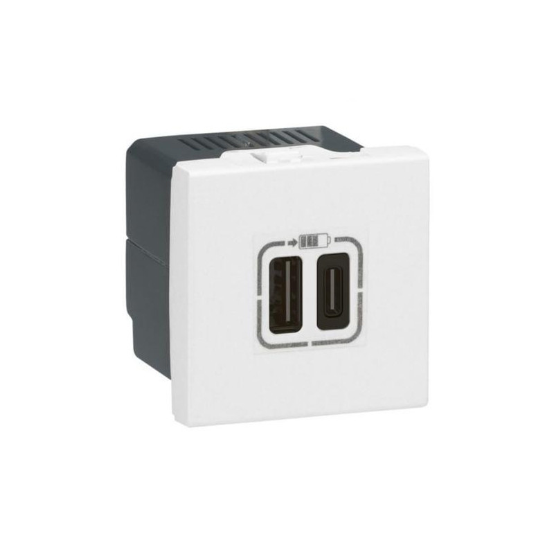 Base cargador USB tipo C 1 módulo o 2 módulos 7.5W blanco Legrand Mosaic